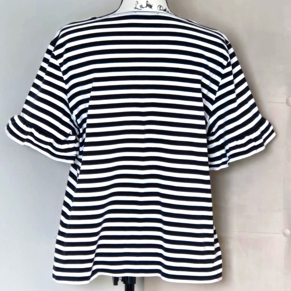 J Crew Black & White Striped Ruffle Sleeve 100% Cotton Tshirt Blouse EUC - Picture 2 of 6